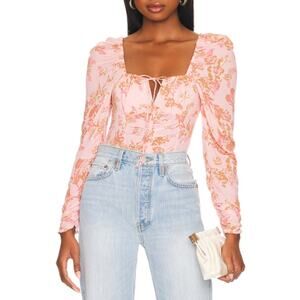 NWT Free People Hilary Printed Top in Pink Combo